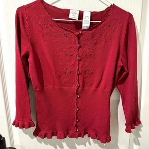 Emma James by Liz Claiborne Red Button Down Knit Blouse Cardigan NWOT